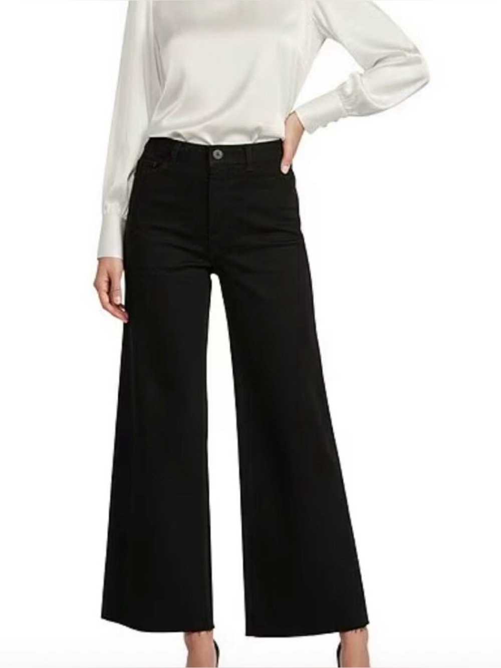 Antonio Melani Alexandra Twill High Rise Wide Leg Raw Hem Cropped Chino Pants